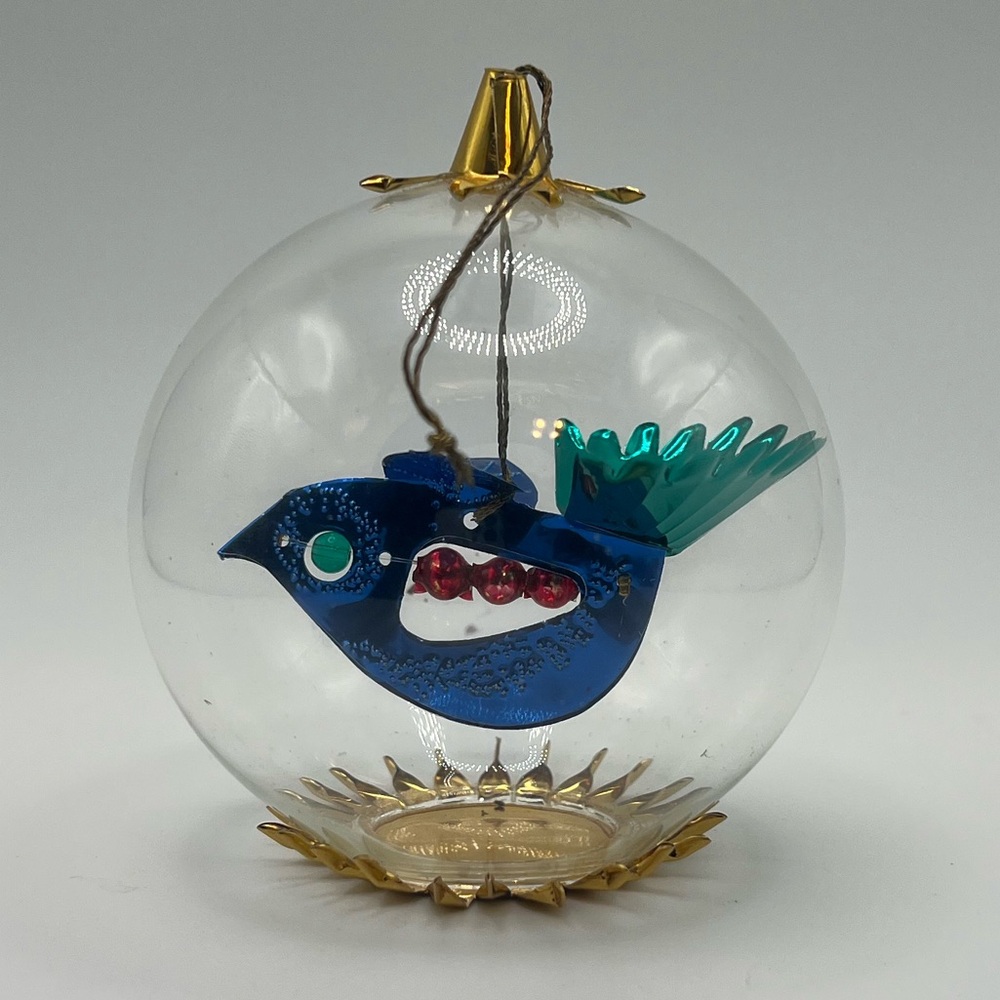 Rare Ornament Vintage Resl Lenz Bird Glass Ball West Germany Diorama Cottagecore